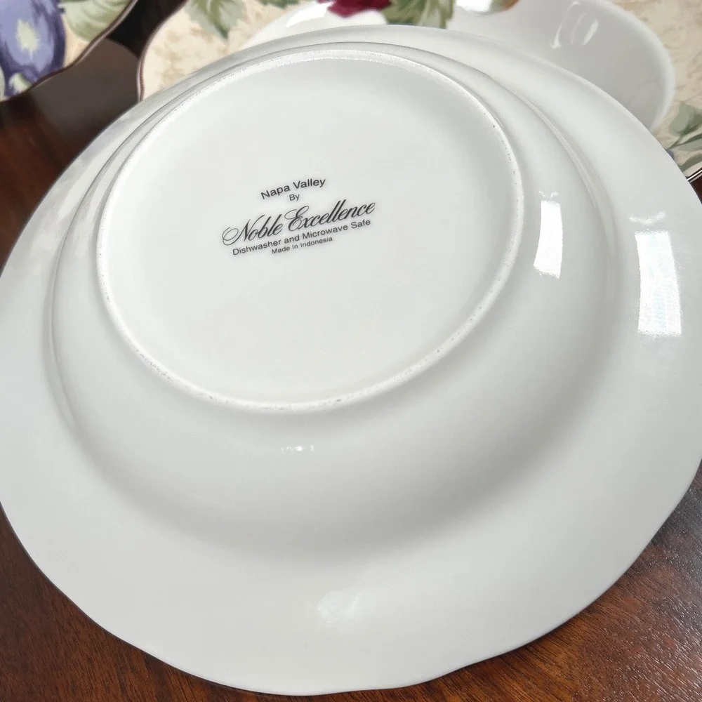 Noble Excellence Napa Valley Fruit Rimmed Soup Bowls Grapes Plums Pears THREE
